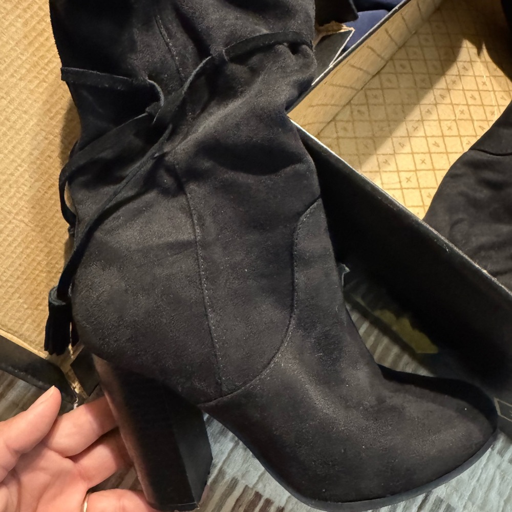 Aldo Black Suede Block Heel Ankle Boots